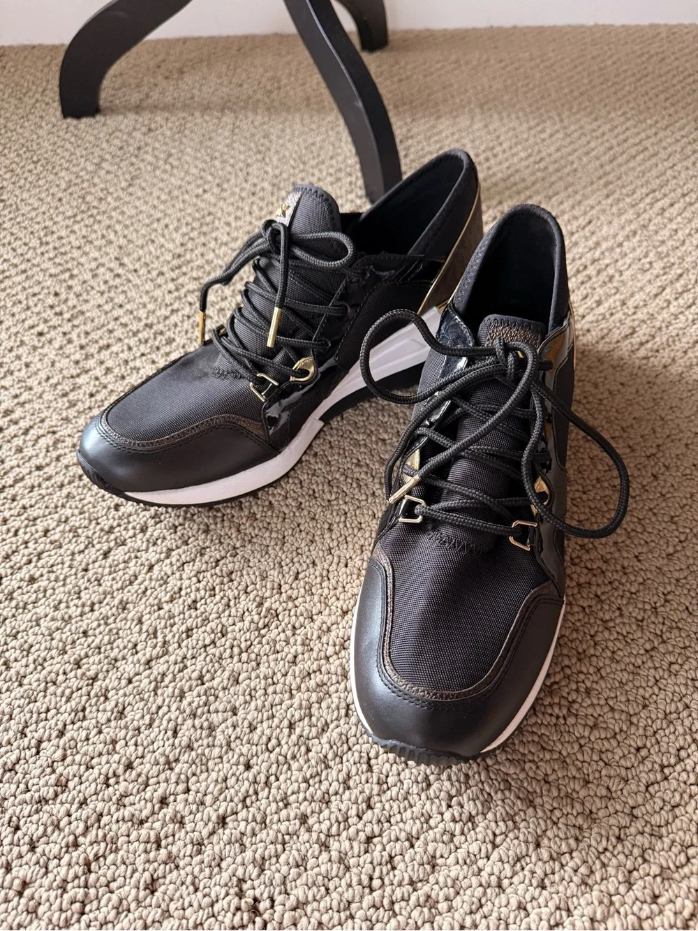 Michael Kors Black Lace up Tennis Shoes with Gold Accents